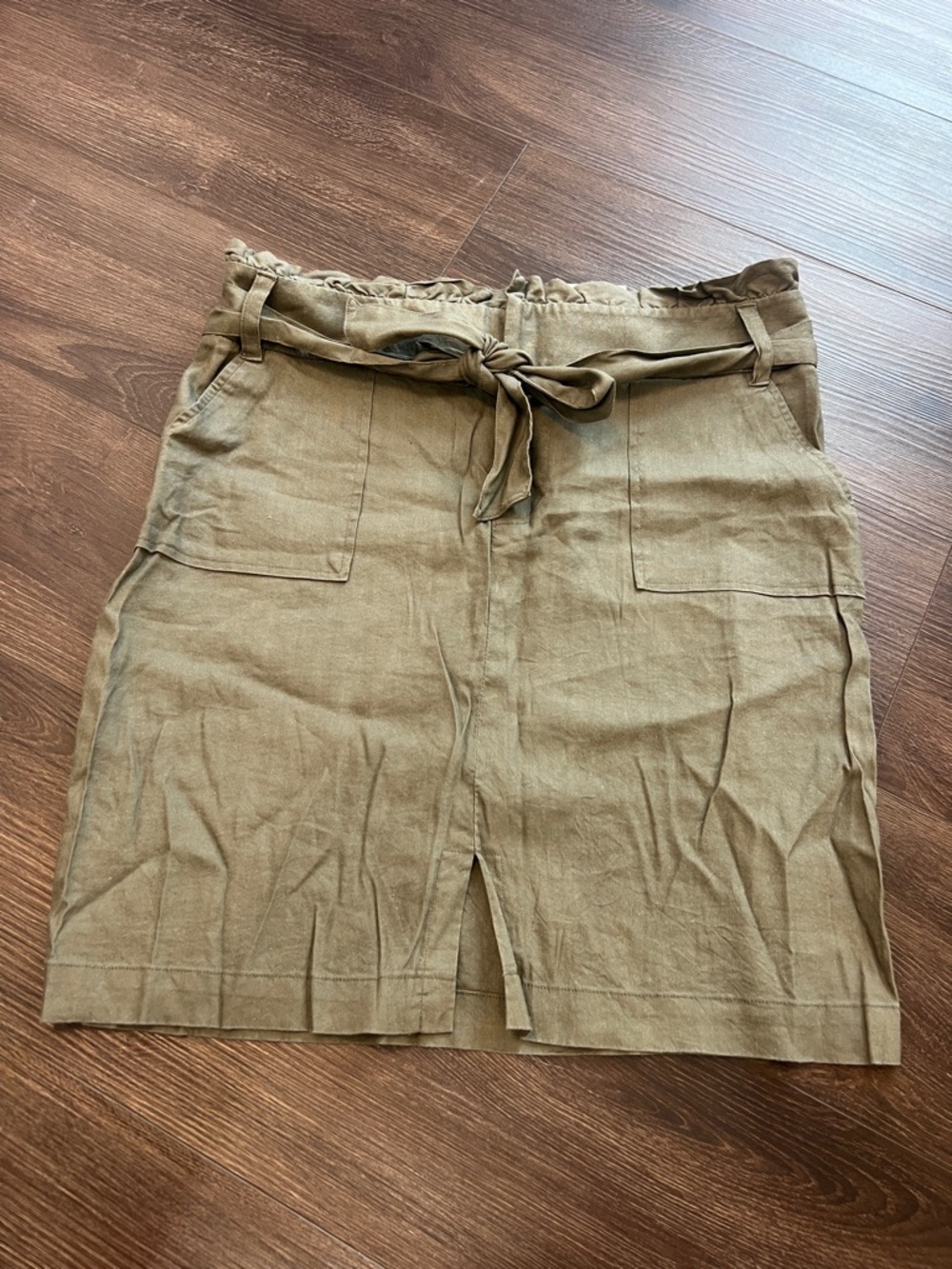 INC International Concepts Olive Green Paperbag Waist Skirt with Tie